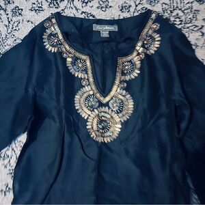 TOMMY Bahama Black SilkTunic W/Heavily Gold Beading Size XS